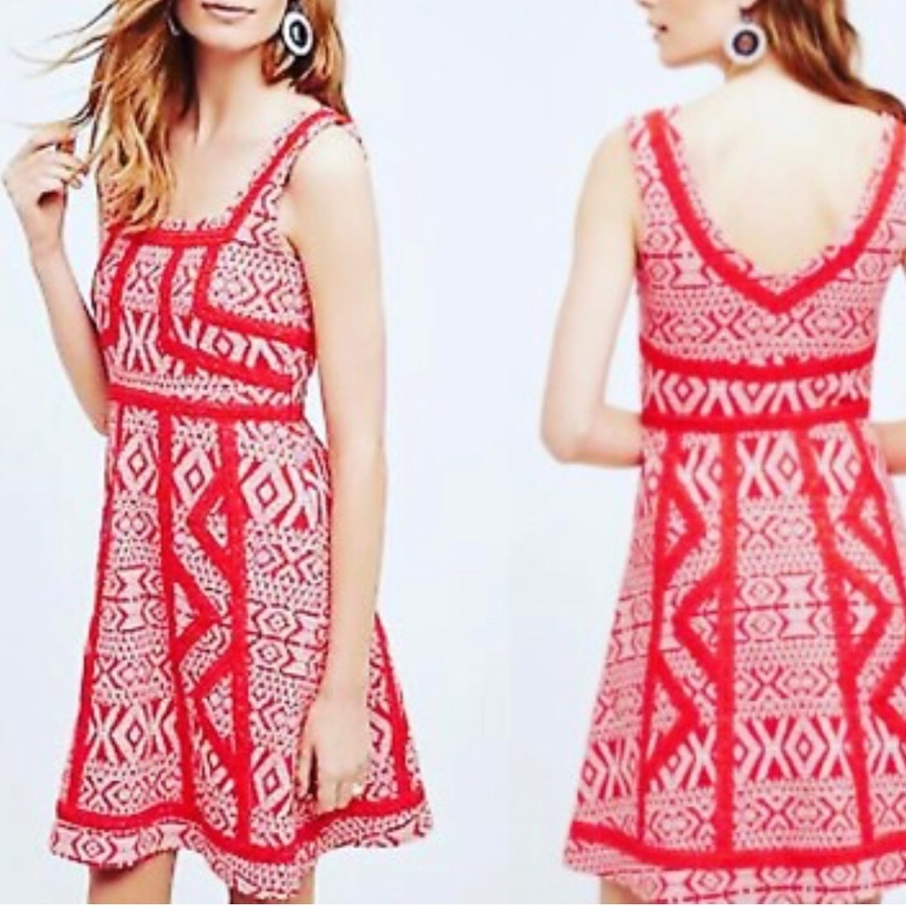 Maeve Anthropologie "Emma" red and white sleeveless mini dress Size 10